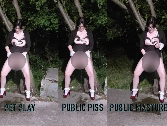 Öffentliche Pisse in roten High Heels, großer Orgasmus des Teenagers