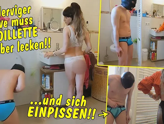 Nerviger Sklave muss die Toilette sauberlecken und sich einpissen!