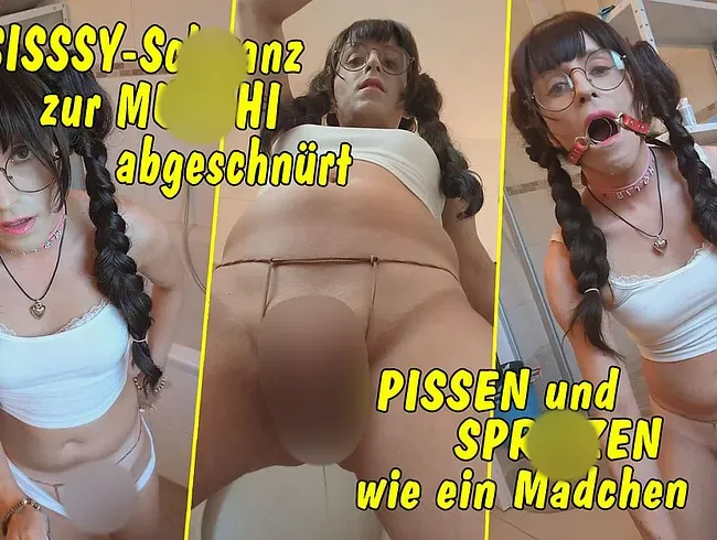 Nutzloser Sissy-Schwanz zur Muschi abgeschnürt! Pissen und abspritzen wie ein Mädchen!